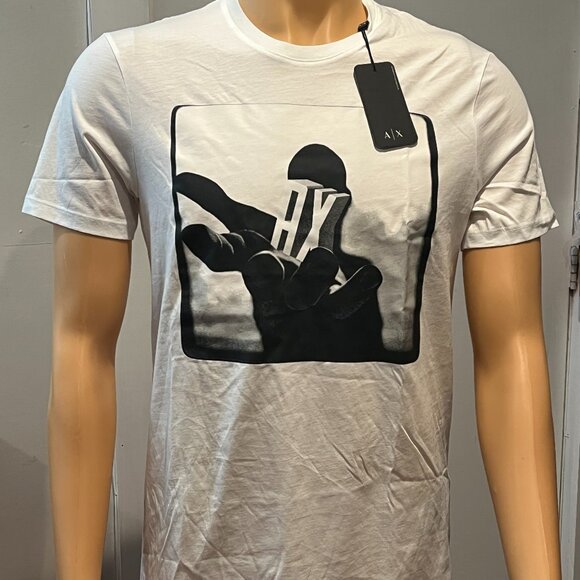 ARMANI EXCHANGE WHITE 'AX HAND' T-SHIRT SMALL NWT - Picture 1 of 4